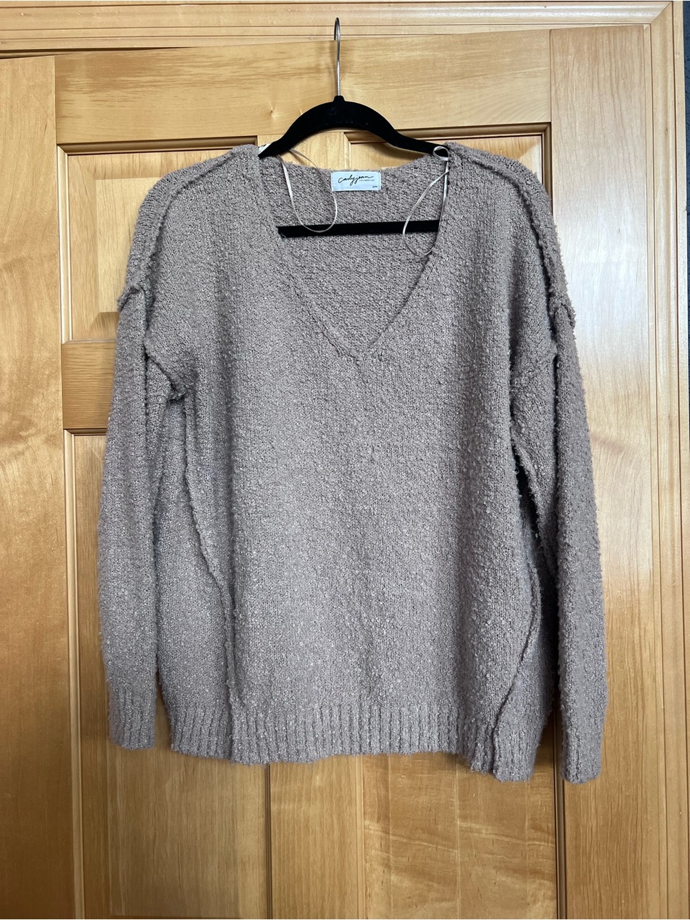 Carly Jean Cozy V-Neck Sweater in Taupe
